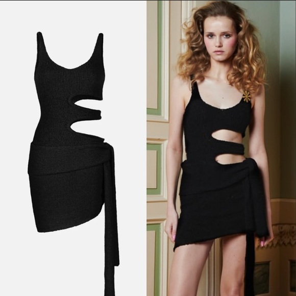NWT ASTA RESORT Allegra mini Black Cut-Out Dress in Merino Alpaca size Medium - Picture 1 of 8